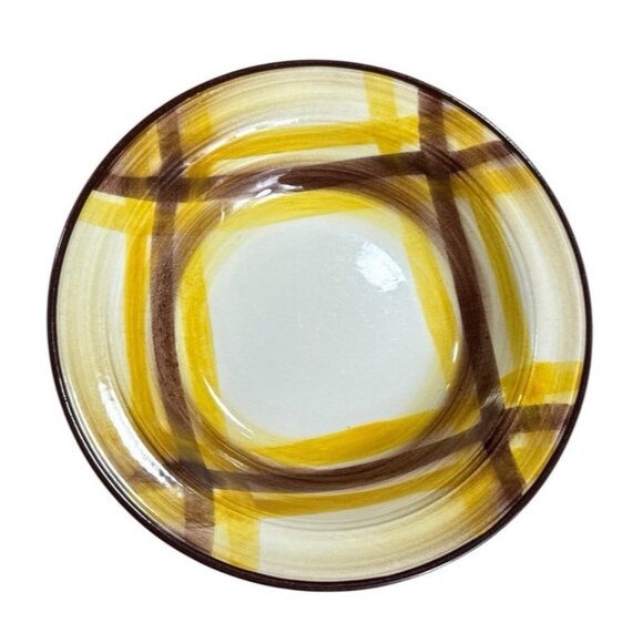 3 Vtg Vernonware Homespun Hand Painted Yellow Brown Plaid Fruit Serving Bowl 8" - Picture 2 of 12